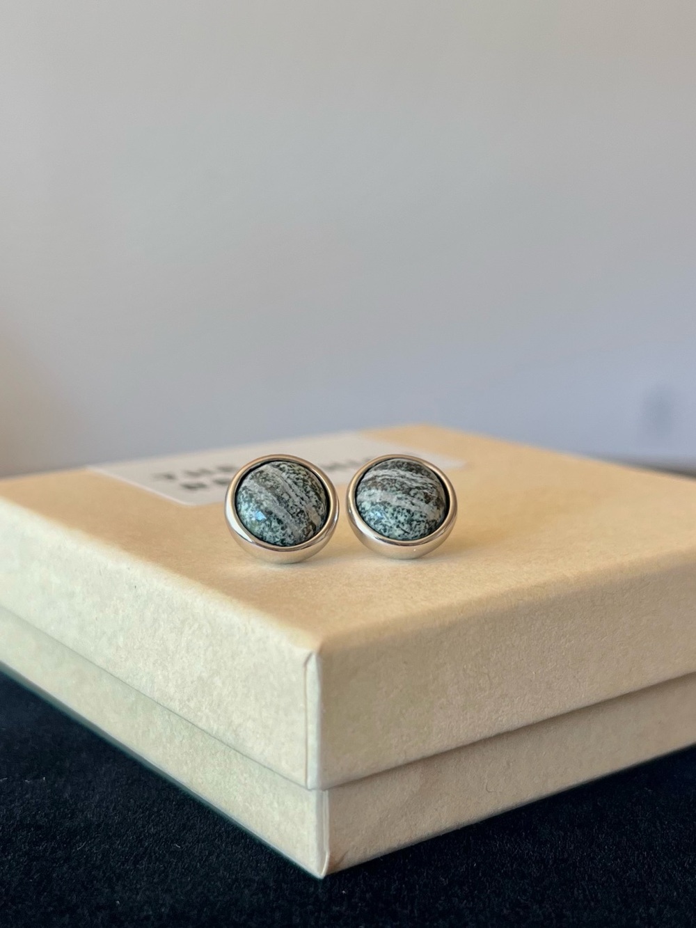LOEWE  Luxury Anagram Pebble Stud Earrings In Sterling Silver And Zebra Jasper